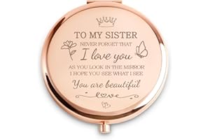 QUSTGO Sister Gifts, Personalized Compact Mirror, Sentimental Gift for Birthday, Wedding, Graduation, Christmas, Stocking Stuffers, Secret Santa