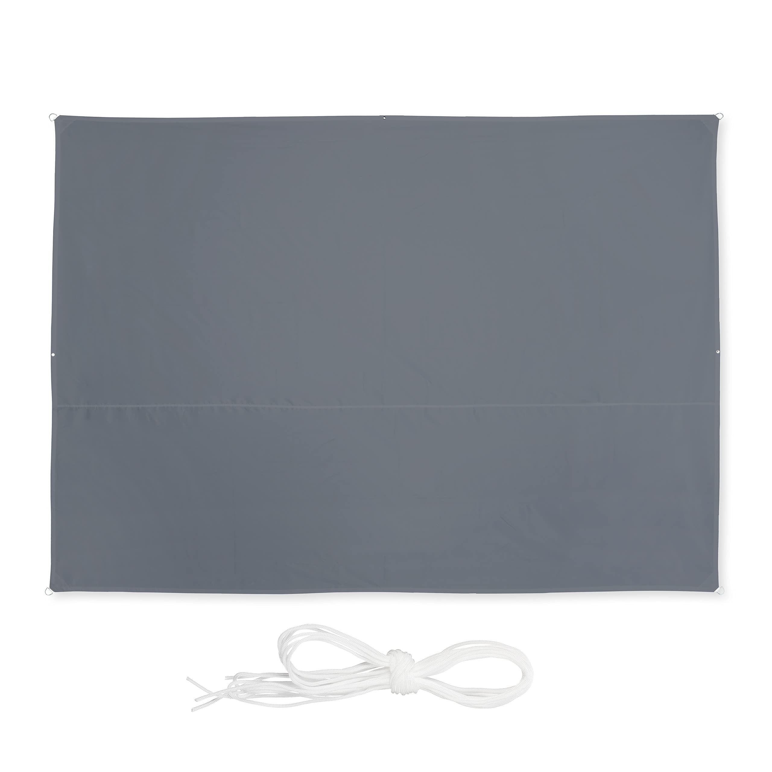 Relaxdays 2.5 x 3.5 m rectangular awning, water-repellent, UV-resistant, with tensioning ropes, terrace, balcony, grey