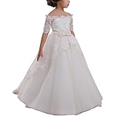 Elegant Flower Girl Lace Beading First Communion Dress 2-12 Years Old