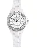 Womens Watches Swarovski Crystal Analog Quartz Waterproof White Ceramic Watch for Ladies Bracelet Watch