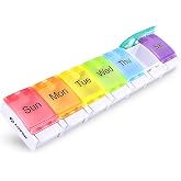 AUVON Weekly Pill Organizer Arthritis Friendly, BPA Free Travel 7 Day Pill Box Case with Spring Open Design and Large Compartment to Hold Vitamins, Cod Liver Oil, Supplements and Medication