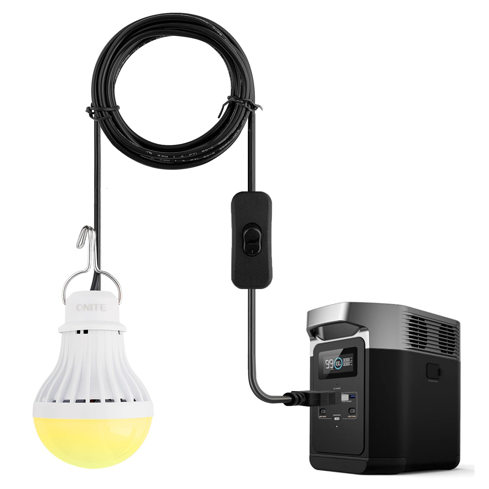 Photo 1 of Onite USB LED Light Bulb, fits Most Portable Power Station & Solar Panel, Outdoor Lantern with Hook & 8.4ft Cord, Camping/Hiking/Power Outages Essential Gear, Van/Tent/Garage Use, 5W Warm White