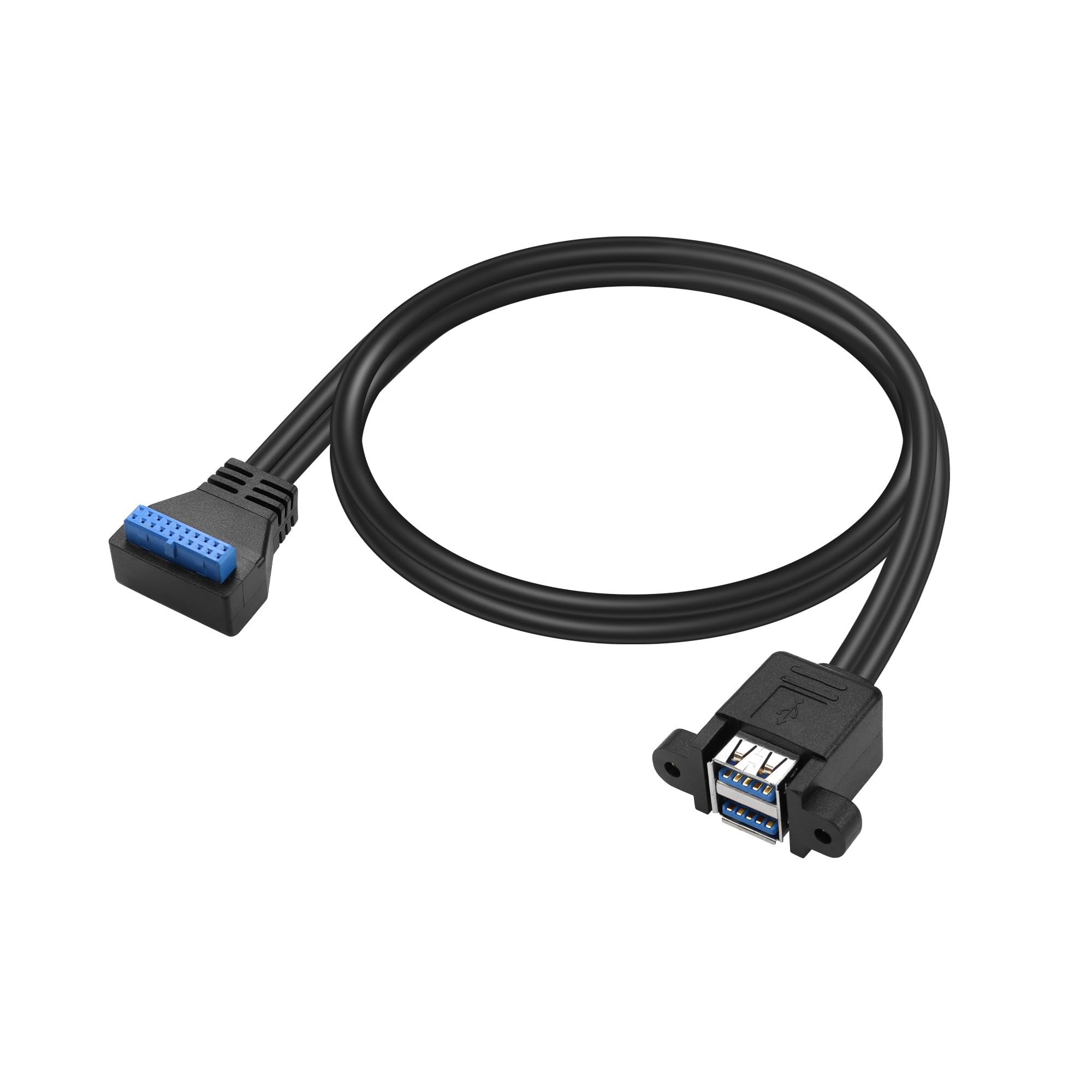 GINTOOYUN Motherboard 19/20Pin to Dual USB3.0 Cable Motherboard 19/20Pin Right Angle Female to Dual USB3.0 Female Panel Mount Cable with Two Panel Mount Screws(19Inch) (Upward bend)