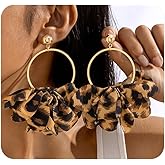 Chunky Leopard Dangle Drop Earrings for Women Statement Leopard Print 80/90s Earrings Exaggeration Cloth Costume Jewelry Gift
