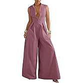 Verdusa Women's Zip Up Wide Leg Jumpsuits Sleeveless One Piece Jumpsuit Formal Dressy Casual