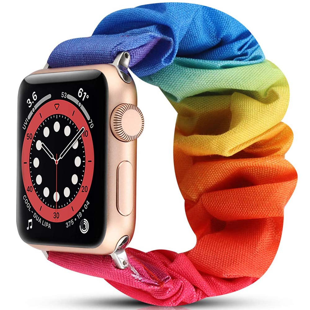 Miimall Compatible with Apple Watch 44mm/42mm Scrunchie Strap, iWatch Elastic Wristband Printed Pattern Comfortable Fabric Bracelet for Apple Watch 5/4/3/2/1 - Rainbow