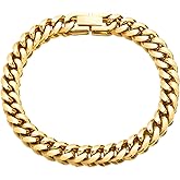 AILPIWE Gold Diamond-Cut Miami Cuban Link Chain Bracelets for Men Women, 8mm 18K Gold Plated Stainless Steel Curb Chain Bracelet