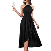 Dressystar Womens 2026 Halter Slit Ruffle Wedding Guest Party Dress Elegant Maxi Long Sleeveless Formal Prom Cocktail Dresses