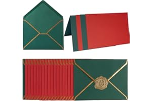 HOMTABLE 50 Pack Christmas A4 Envelopes with Folded Cards & Gold Stickers - 4x6 Gold Envelopes for Office, Wedding, Invitations, Graduation, Baby Shower (Christmas Red/Green)