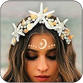 Unicra Starfish Crown and Tiaras Silver Pearl Bridal Headband Beach Headpiece Wedding Hair Accessories for Women and Girls