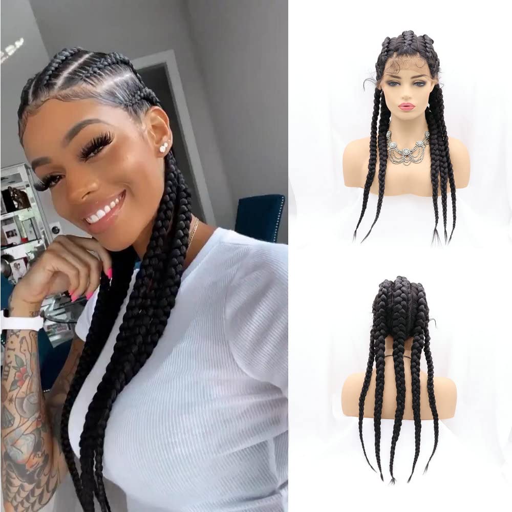 SERENEWIG Ladies Make-up 5 Braided Wigs With Baby Hair Drag Queen Black Braided Synthetic Lace Front Wigs for Women Cosplay