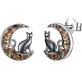 Black Cat Earrings 925 Sterling Silver Abalone Earring Gothic Earrings Black Cat Themed Gifts for Women