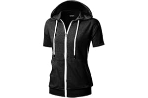 GIVON Womens Slim Fit Zip Up Hoodie Short Sleeve Thin Jacket Full Zip Sweatshirt with Plus Size