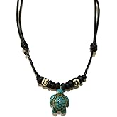 Moose546 Sea Turtle Lucky Turquoise Color Pendant with Black Adjustable Cord Necklace for Boho Unisex Jewelry N-105