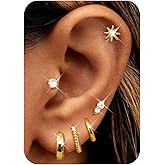 Florideco Small Hoop Earrings 14K Gold Plated Hypoallergenic Flat Back Earrings Surgical Stainless Steel Cartilage Earring Sets for Multiple Piercing Trendy Earring Stacks Flatback Stud Earrings