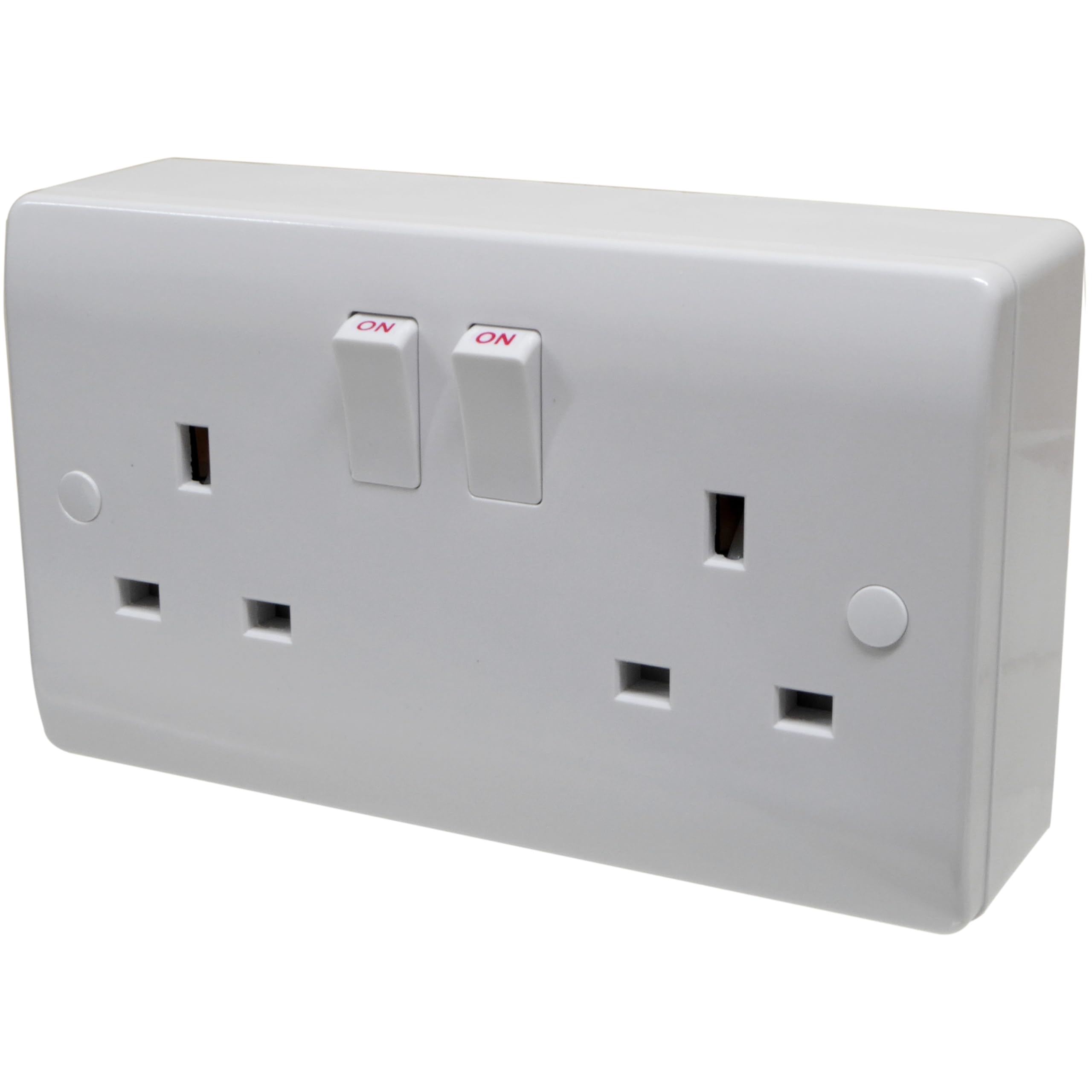 2 Gang 13 Amp Wall Socket with 25mm Surface Mount Pattress Back Box Double Twin