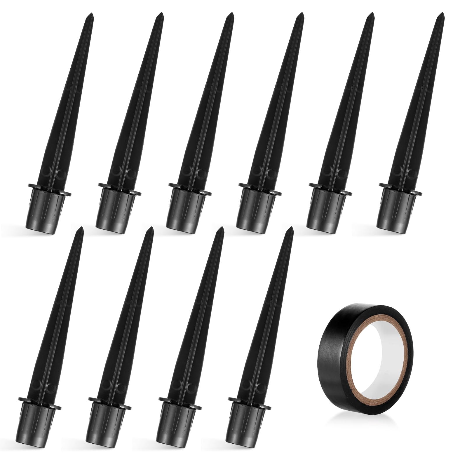 lasuroa 10pcs Solar Lights Spikes, 5.31x0.78in Metal Solar Light Replacement Solar Pathway Lights Spikes Outdoor Lighting Ground Stakes with Tape for Garden Landscape Yard Pathway(Black)