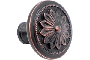 PAOBTEIY 10 Pack - Oil Rubbed Bronze Cabinet Hardware knobs,1.4" Diameter Round Bronze Hardware for Cabinets, Oil Rubbed Bronze Knobs for Cabinets and Drawers,Flower Bronze knobs for Dresser Drawers