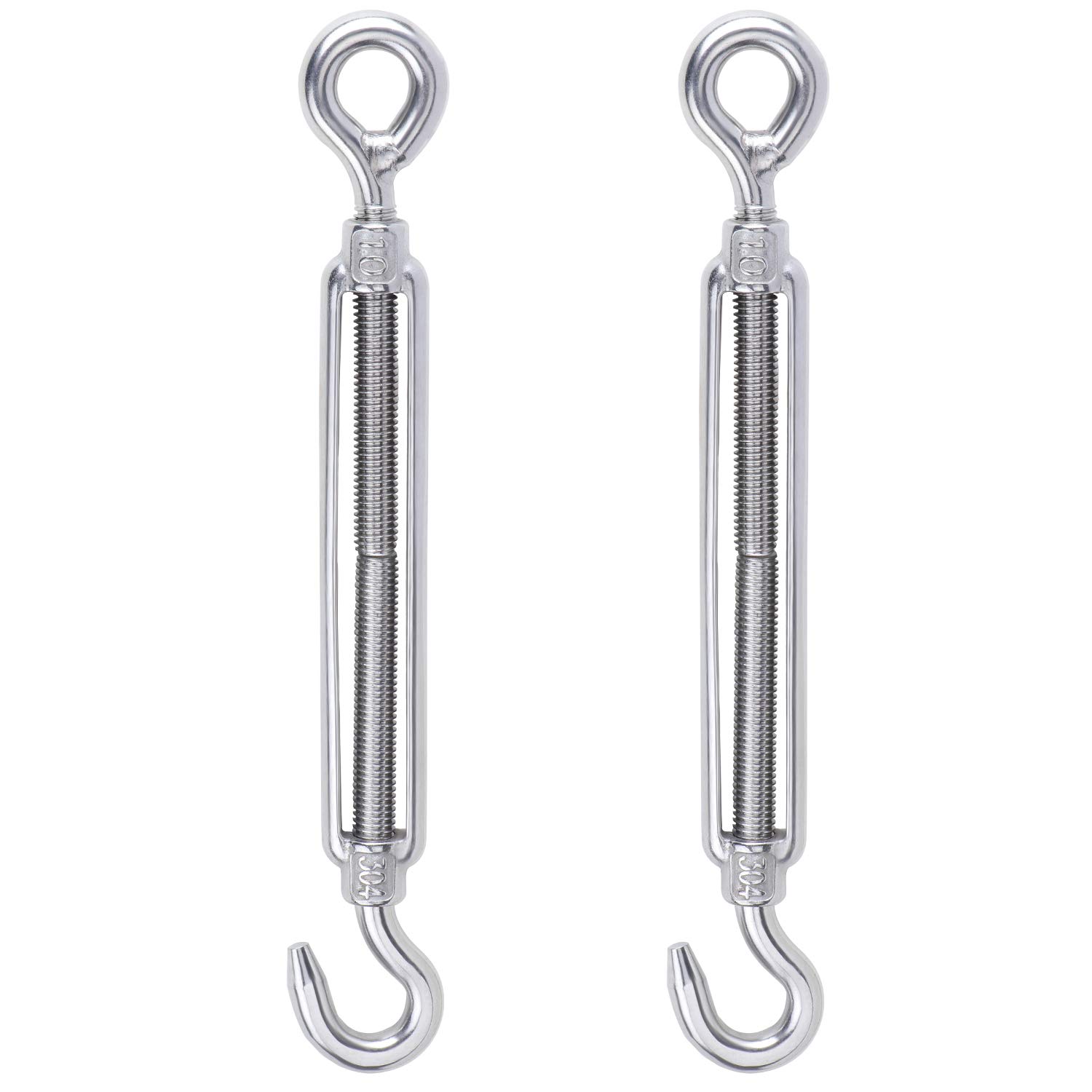 WiMas M10 Turnbuckle, 304 Stainless Steel Hook and Eye Wire Rope Tension, Adjustable Cable Rope Tensioner, Pack of 2