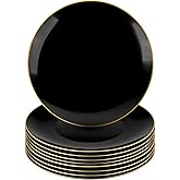 Blue Sky Organic Black/Gold Rim Plates (10 Pack) – 6" Elegant Plastic Disposable Dishware for Parties & Events