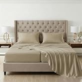 Lane Linen Split King Sheets 100% Egyptian Cotton Sateen - Linen | Split King Sheets Sets For Adjustable Bed - 5-Piece Set, For Guests And Everyday Use, For A Silky Hotel-Style Bed