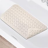 Non Slip Shower Mats for Inside Shower 15 x 27.5 Inch, TPE Bathtub Mat Non-Slip, Bath Mat for Tub with Suction Cups, Drain Holes Bath Tub Mat for Bathroom (Beige)