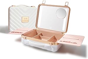 ROWNYEON Travel Makeup Case With Light Up Mirror - Portable Organizer and Train Case for Makeup Artists and Hairstylists with 5x Mirror(White)