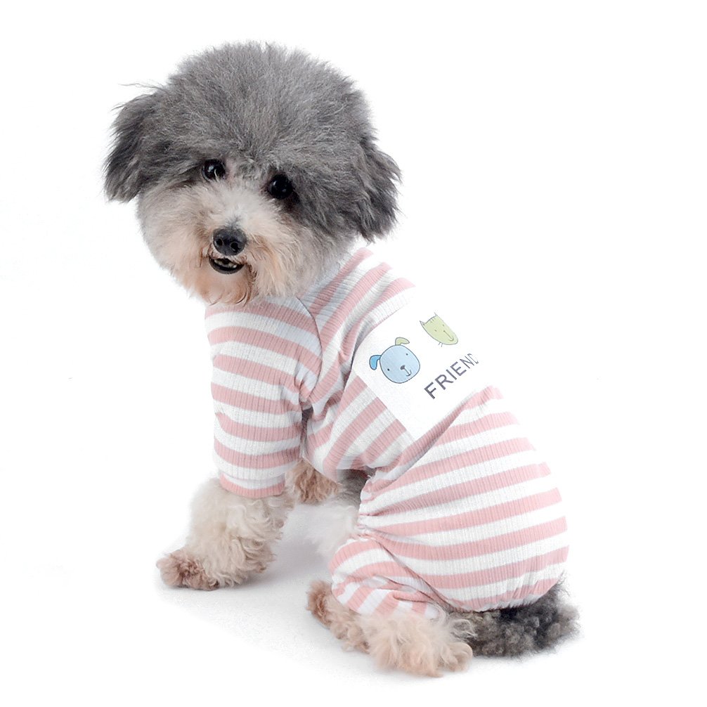 Ranphy Small Dog Stripe Pajamas Winter Comfy Cotton Pet Clothes Puppy Outfit Cat Apparel Doggy Pyjamas PJS Shirt Yorkie Jumpsuit Boys for Summer Autumn Pink Size S
