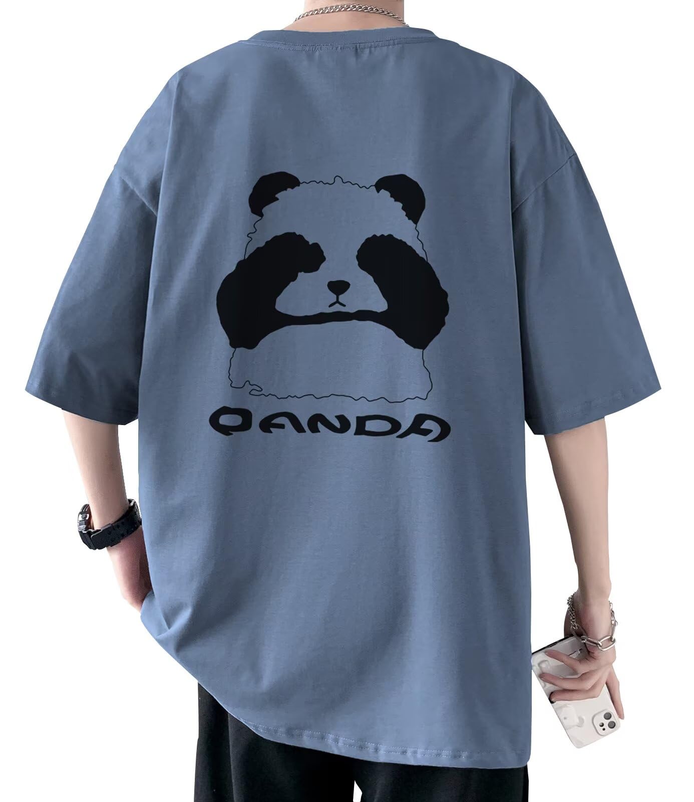 綿 大きいサイズ トップス プリント Tシャツ かっこいい イラスト 速乾性 五分袖 快適 肌に優しい おもしろ ファッション クルーネック カジュアル ゆったり アスレチック 春秋服 Blue-2XL