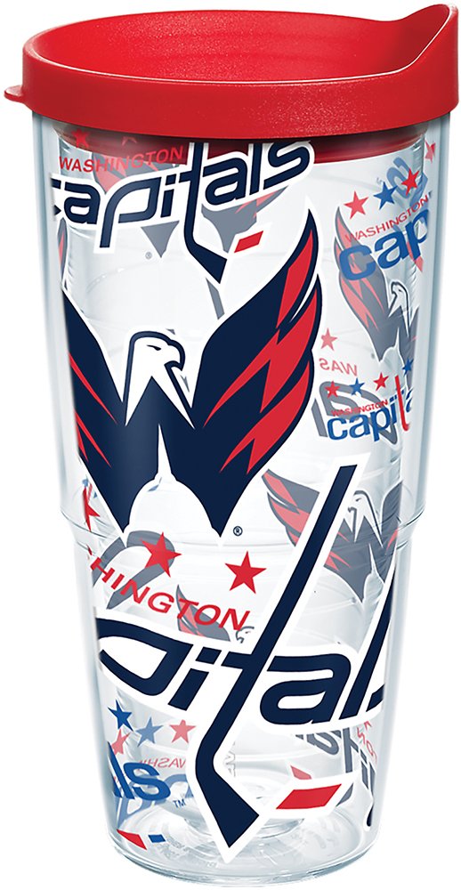 Tervis 1272227 NHL Washington Capitals All Over Tumbler with Wrap and Red Lid, Tritan, Clear