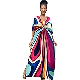 RanRui Floral Print Kaftan Dresses for Women Ethnic Boho Print swim cover up Batwing Sleeve Vneck Caftans