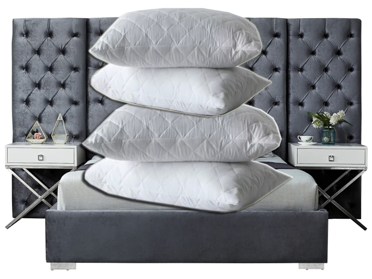 4pk 100% Quilted Waterproof Pillow Protector Topper Hypoallergenic Super Soft -Breathable & Noiseless Pillow Cover Stretches Support size 50x75cm Zipper Pillow Encasement - Quite & Dust Mite Proof