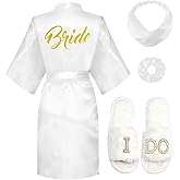MORFORU Bride Robe for Wedding Day Set with Slippers Headband Bridal Robes Wedding Bachelorette Party Bridal Shower Gift