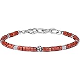 COAI Beaded Bracelet for Men, Fleur De Lis Heishi Gemstone Bracelet for Men, Hematite/Black Stone/Turquoise/Red Jasper