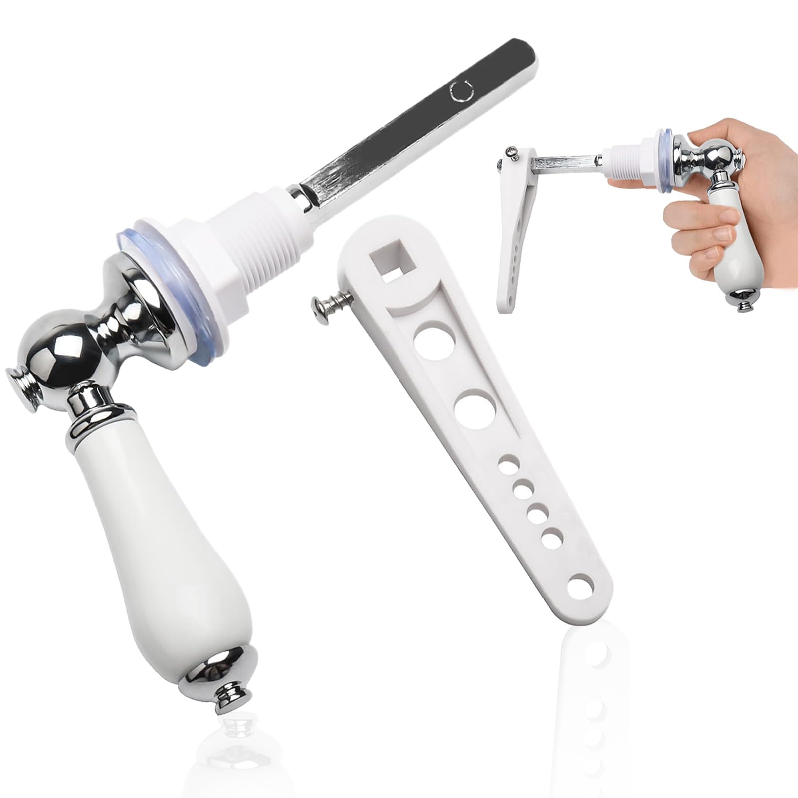 Ceramic Toilet Flush Handle, toilet flush handles, toilet handle replacement Universal Fit Toilet Cistern Handle Chrome Plated Replacement Metal Handle Cistern Lever for Toilet Wc Cistern Tank Lever.