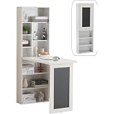 Folding Desk with Storage,Fold Out Convertible Wall Mounted Table,White | Space-Saving,Foldable Desk with Blackboard and Shelves, Multi-Function Desk Cabinet , Murphy Desk Home Office Workstation