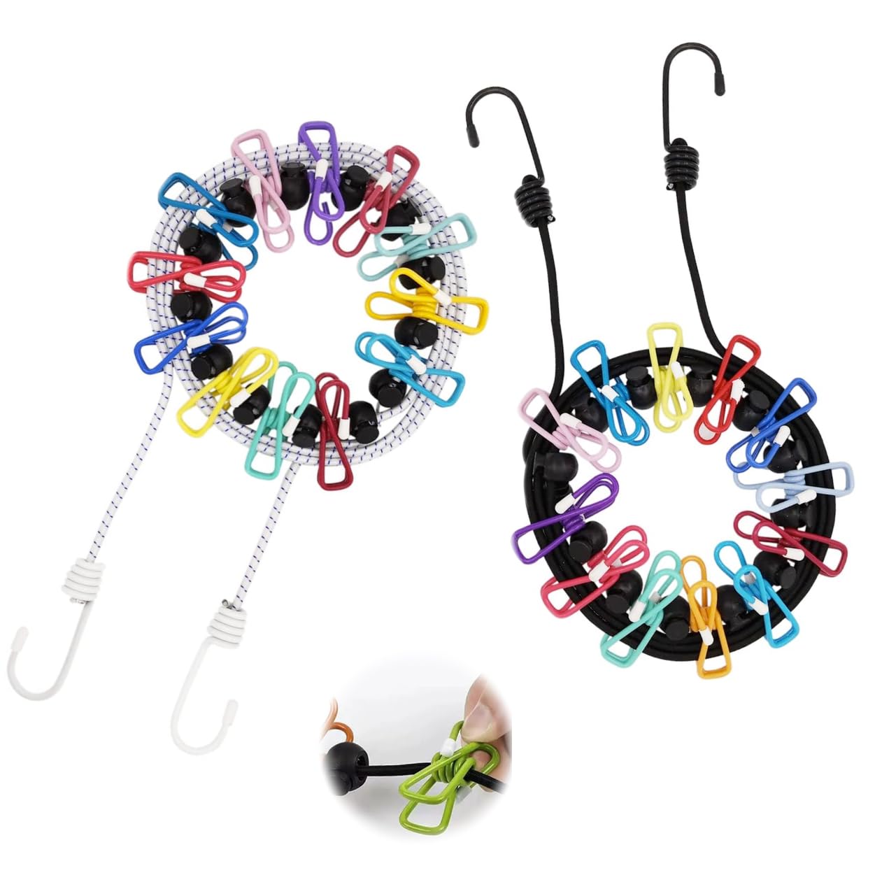 2 Pcs Portable Clothesline,Retractable Clothesline for Travel,Clothing line with 12 Clothes Clips,for Indoor Laundry Drying line,Outdoor Camping Accessories (colorful/white/black)