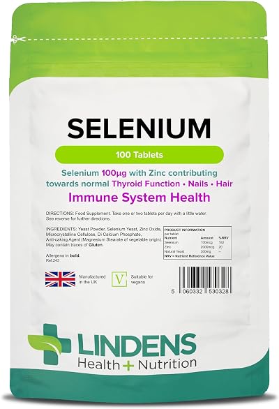 Lindens Selenium 100mcg & Zinc 100 Tablets UK Made Vegan Friendly