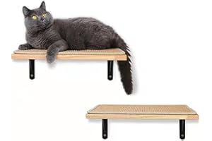 2 Pieces Cat Hammock Wall Mounted Floating Wall Shelf with Cat Scratching Mat Thick Solid Wood Cat Tree for Cat (2 Pieces Ham