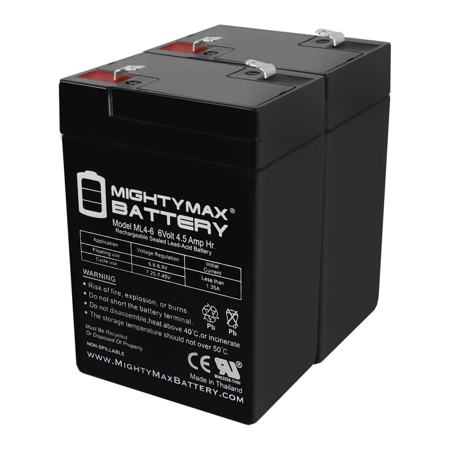 Photo 1 of Mighty Max Battery ML4-6 - 6 Volt 4.5 AH SLA Battery - 2 Pack