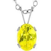 Gem Stone King 0.80 Ct Oval Canary Mystic Topaz 14K White Gold Pendant With Chain