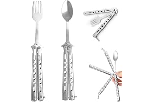 2-Piece Butterfly Fork and Spoon Set, Tactical Spoon Folding Stainless Steel Butterfly Fork Suitable for Travel Camping Hunti