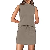 XIEERDUO Two Piece Skirt Sets for Women Summer Beach Vacation Outfits Mock Neck Tops Tennis Skirt Lounge Matching Sets