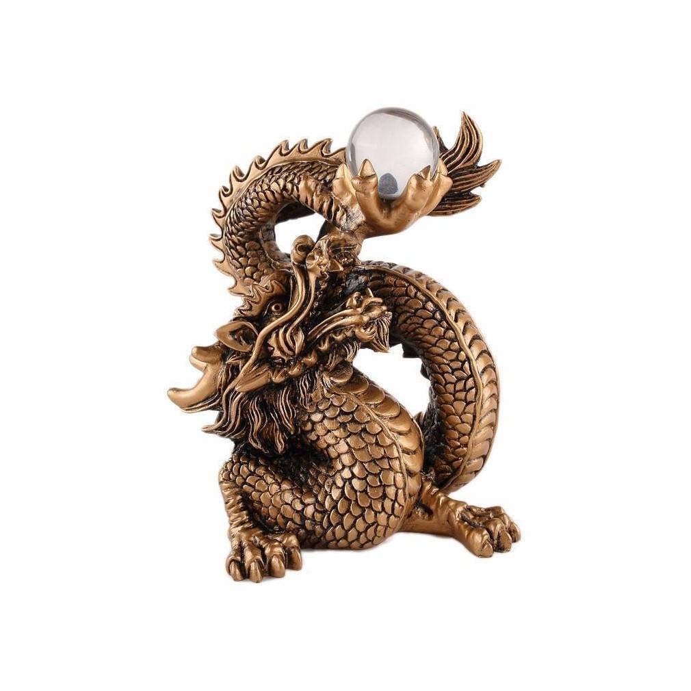 lachineuse - Large Chinese Dragon Figurine - Feng Shui Dragon Statue - 15 x 12 x 9.5 cm - Symbol of Protection & Happiness - Asian Chinese Decoration - for Office, Home - Gold Colour