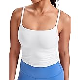 HeyNuts Cropped Cami Tank Top for Womens, Square Neck Spaghetti Strap Low Impact Yoga Longline Sports Bras Padded A-C Cups