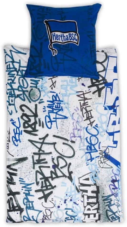 Hertha BSC Berlin Graffiti Bed Linen Set, 135 x 200 cm and 80 x 80 cm, Polyester, Zip