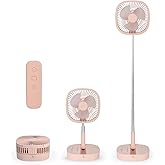 Ventilatore Portatile Pieghevole 3-in-1 Con Telecomando – Batteria 7200mAh, Altezza Regolabile (14-101cm), 4 Velocità, Silenzioso – Per Casa, Cucina, Campeggio (Rosa) - 4