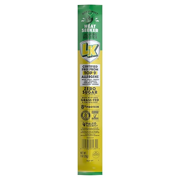 LORISSA’S KITCHEN PREMIUM GRASS-FED & FINISHED BEEF JERKY SNACK STICKS 1-PACK: JALAPENO FLAVOR, 8G PROTEIN, CERTIFIED FREE FROM TOP 9 ALLERGENS, GLUTEN-FREE, NON-GMO, ZERO SUGAR, KETO, PALEO