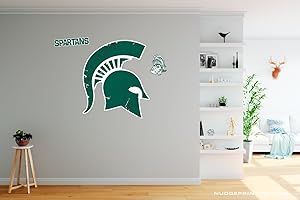 NUDGE PRINTING Michigan State University Sparty Head Wall Decal Stickers Repositionable Collegiate Licensed Premium Extra Large Wall Decor (MSU - Spartan Helmet)