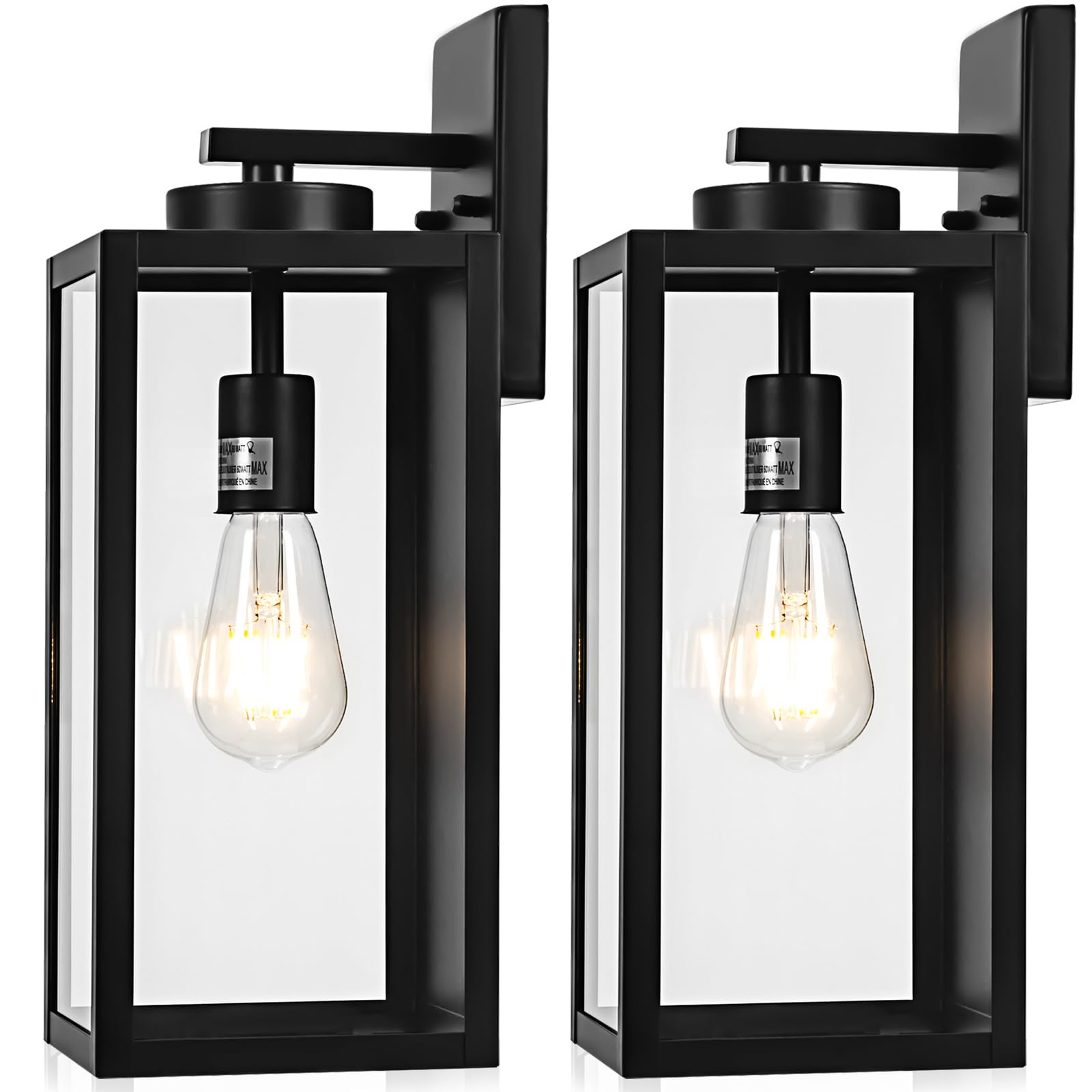 Photo 1 of 16-inch Large Outdoor Wall Light Fixture, Black Exterior Wall Lantern Waterproof, Farmhouse Porch Sconce Lighting With Glass, Modern Wall-Mounted Outside Lights for House, Garage, Patio Lamp, 2 Packs